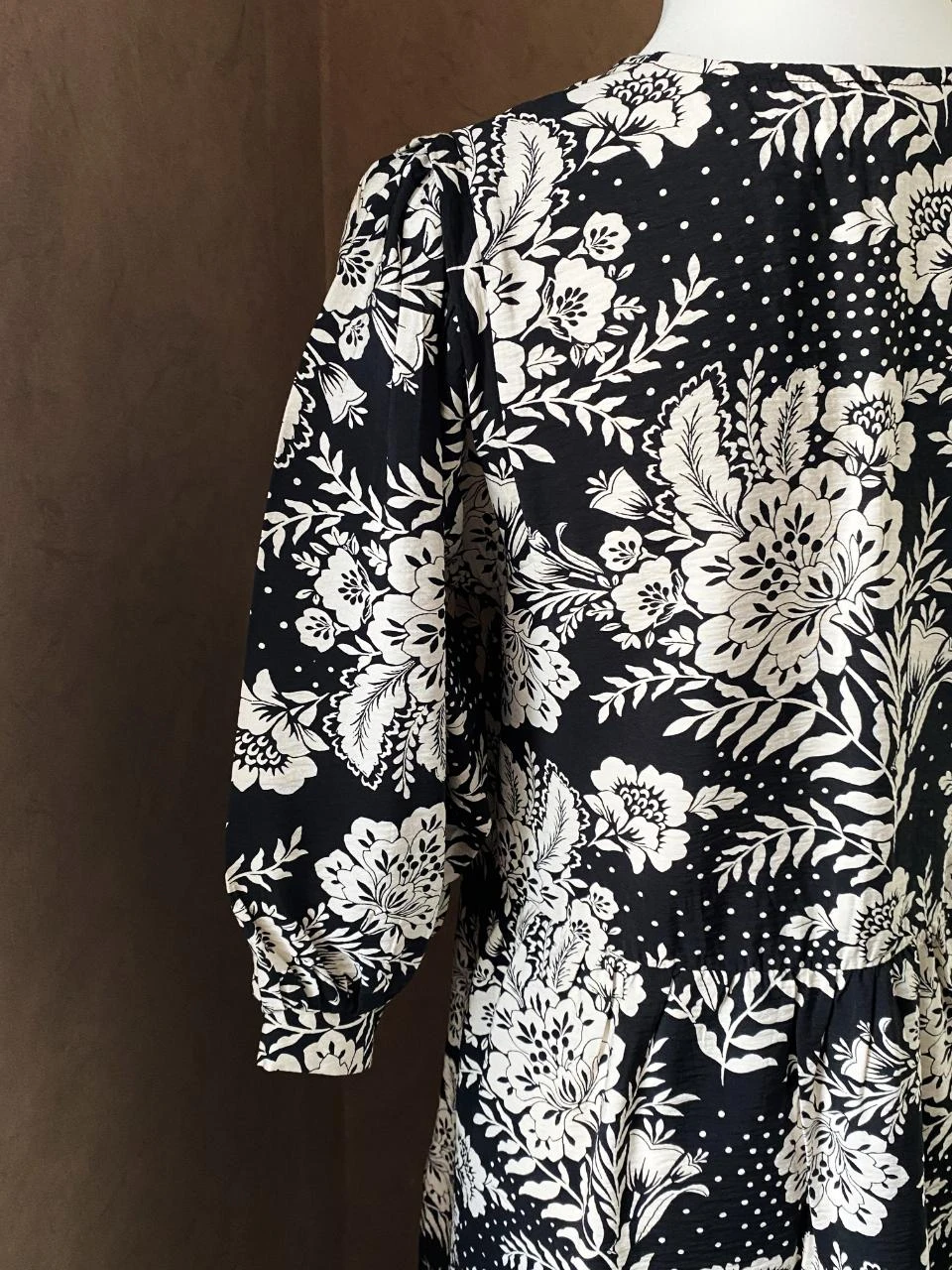 Grace & Mila zwart & gebroken wit gebloemde jurk maat 36 – Bohemien chic – 3/4 mouwen – photo 7